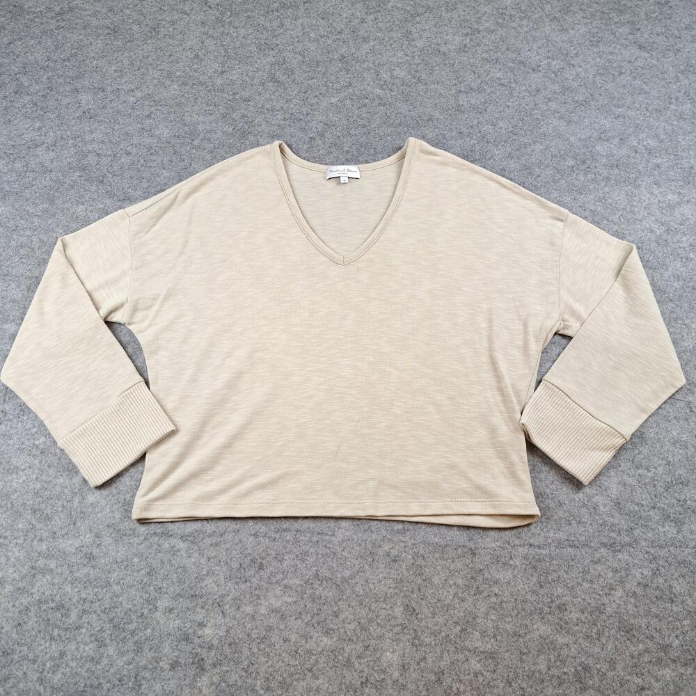 Michael Stars Sweater Womens Medium Beige V Neck Long Sleeve Pullover Top USA